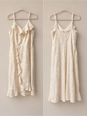 Kensie Cream Lace Midi Dress with Ruffle Front